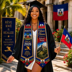 Personalized Haiti Graduation Stole, Haitian Flag Class of 2026 Grad Sash, Custom Name And School Haiti Graduation Stole