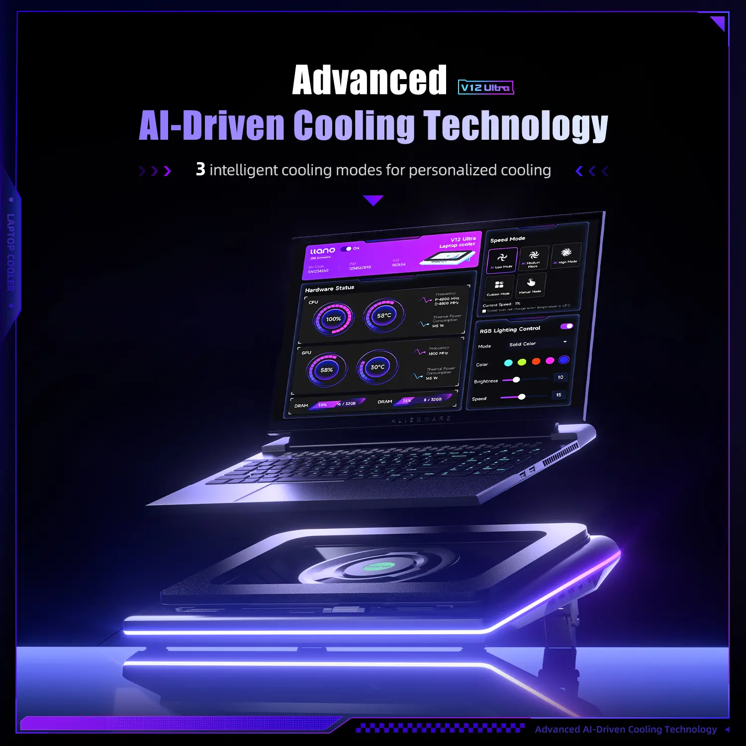 2025 llano V12 Ultra Laptop Cooling Pad with Smart Software