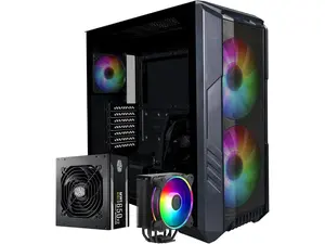 Cooler Master HAF 500 High-Airflow Mid-Tower ATX Gaming Case + Hyper 212 Halo CPU Cooler 140W TDP +  650W Gold PSU – 3x  ARGB Fans, 120mm GPU Fan, Mesh Front, Tempered Glass, Cable Management