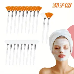 20PCS Fan Facial Brushes Including Fan Brushes, Gentle Applicators for Makeup Masks, Esthetician Cosmetic Brush, Available in White And Yellow