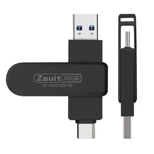 Type-C 3.0 Rotatable Dual-Head USB Flash Drive 128GB 256GB Large Capacity Phone & Computer 2-in-1 U Disk for Car & Data Storage