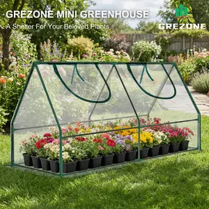 Grezone Portable Mini Cloche Greenhouse Elevated Bottom Reinforced High Light Transmission Waterproof UV Resistant Hot House for Indoor Outdoor