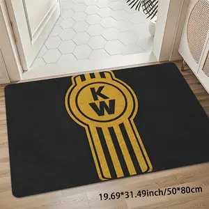 Circular Striped Logo KW Slogan Rug, Kenworth Trucking Door Mat & Entryway Rug for Modern Decor, 8mm Thick 850gsm Soft Velvet Mat, Non-Slip Washable Runner for Playroom Studio Bedroom Living Room Kitchen Bathroom Laundry Room Mudroom Garden Camping Office