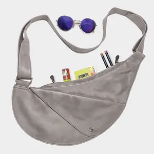 Gray Leather Half Sash Bag