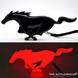 Autogem Black LED Mustang PonyTailgate Emblem for 2015-2022 Ford Mustangs, Dual-Intensity Red LEDs For Enhance Night Visibility & Safety