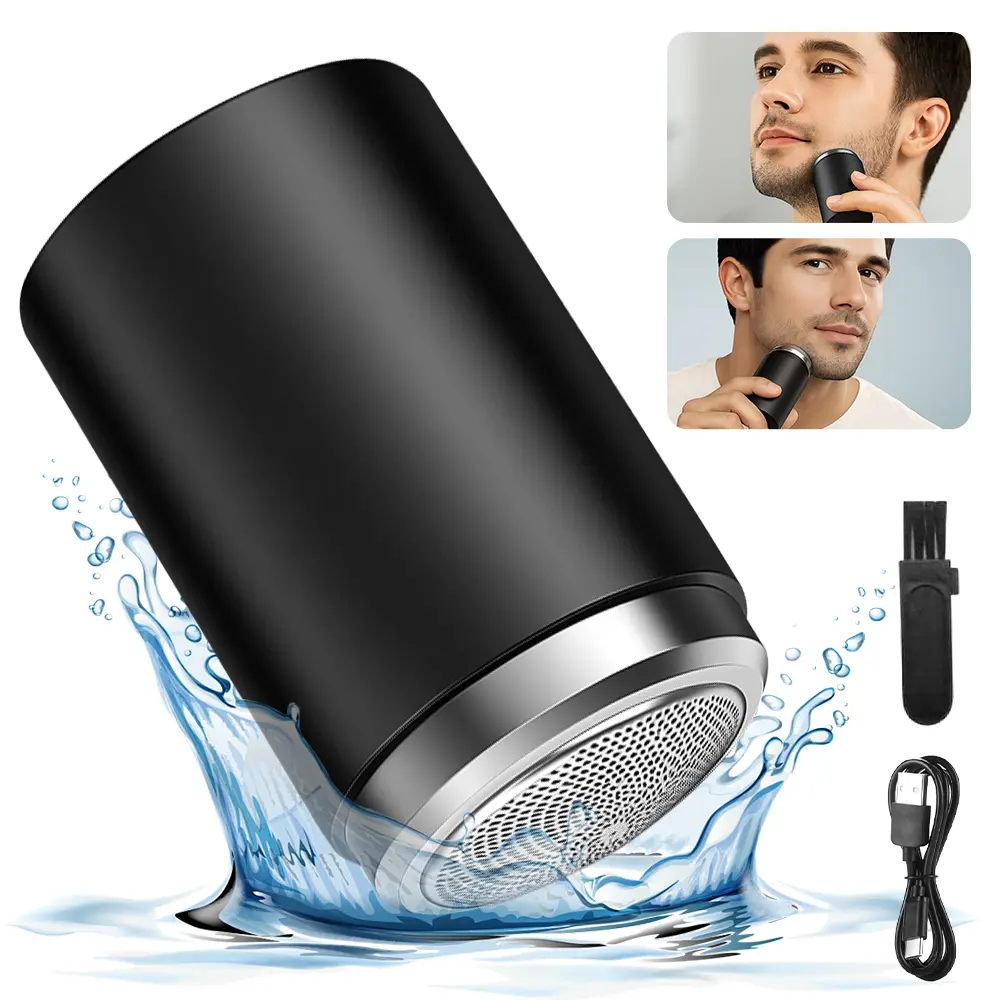 1pc ABS Material Mini Electric Shaver Portable USB Rechargeable 360° Floating Blade IPX7 Waterproof Low Noise Long Battery Life Black Gift for Men
