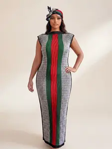 Women's Sexy Striped Long Matching Dress Set, Slim-Fitting Moo Moo Robe & Scarf, Beach Sun Protection Shawl, All Seasons Fashion Chic