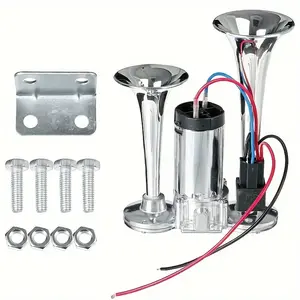 12V Dual Trumpet Air Horn Kit with Compressor, 130DB Loud Chrome-Plated Horn for Truck, Car, SUV, Pickup, Motorcycle