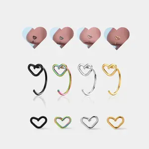 Oufer 20G 4PCS Heart C-Shape Stainless Steel Nose Rings Set for Everyday Wear Lobe Earring - Elegant Design, Durable, Variety of Colors