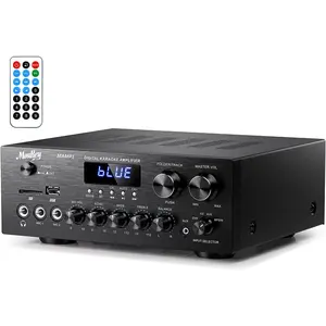 Stereo Receivers with Bluetooth 5.0, 2.0 Channel Power Audio Amplifier Stereo System w/USB, SD, AUX, RCA, MIC in w/Echo, LED for Karaoke, Home Theater Speakers, 400W Peak, 25W* 2 RMS- MAMP1