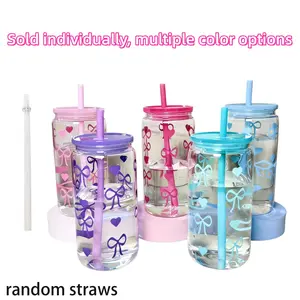 16oz Bow Plastic Cup with Lid and Straw, Retro Portable Travel Mug, Reusable Water Bottle for Coffee Juice Soda, Durable Gift, Drinkware, Clear Water Bottle