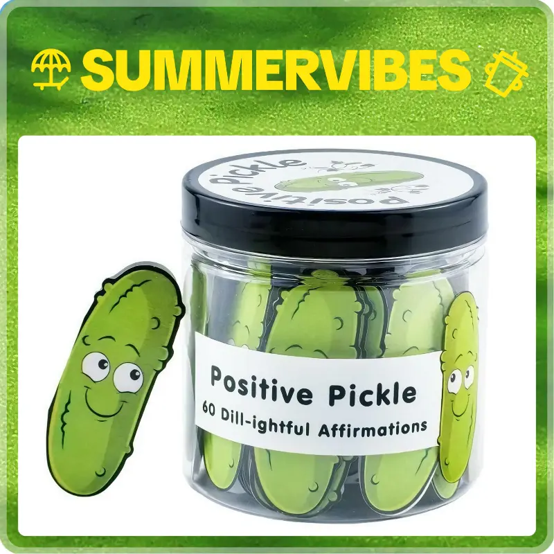 60 PCS Positive Pickle Affirmation Cards Jar - Mental Wellness Mini Therapy for Anxiety Relief, Durable Print Cards with Daily & Fun Affirmations, Festive Decor Pickle Ornament Self-Care Gift for Women, 60 Daily Messages