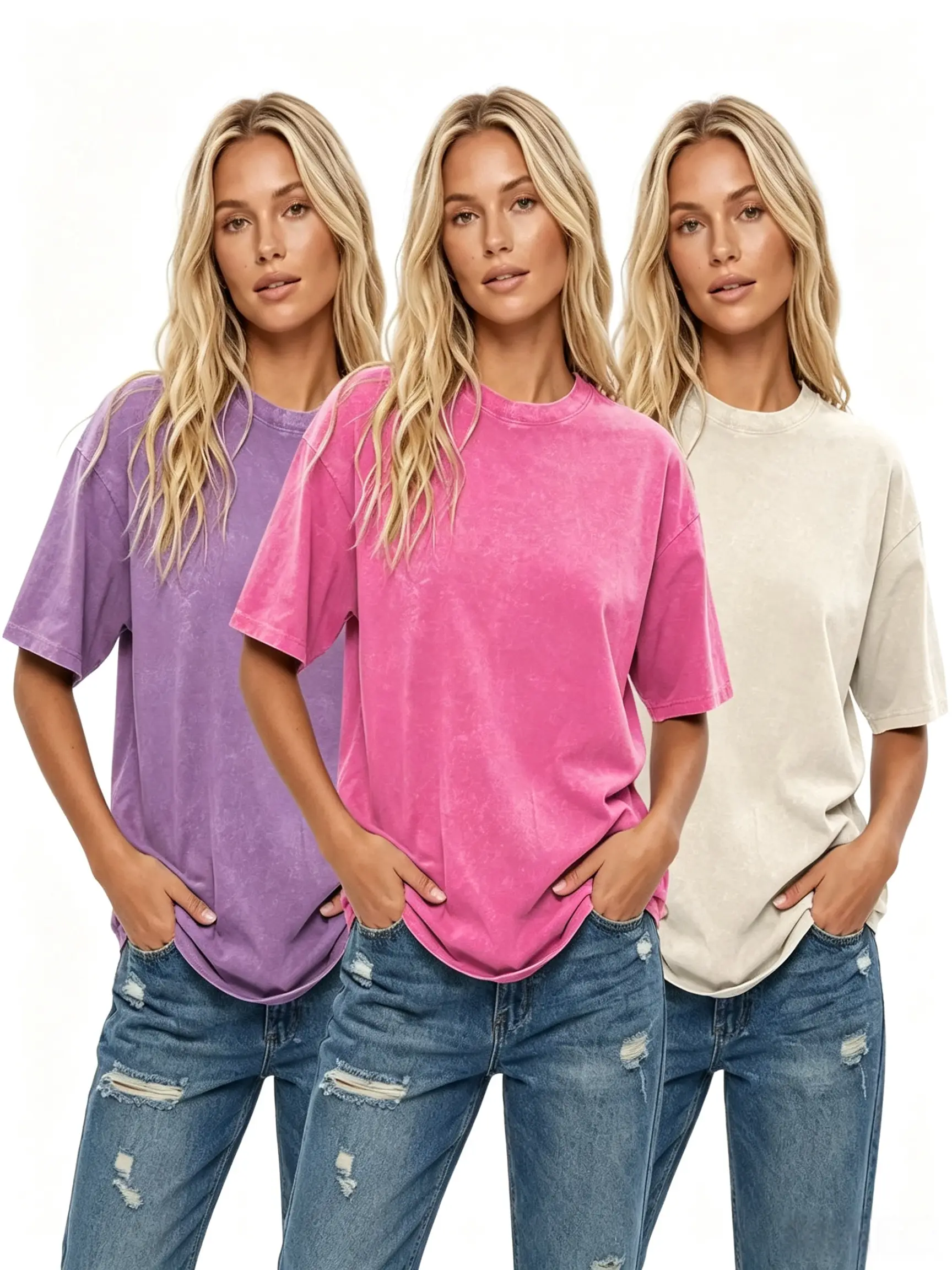 Vintage Washed Cotton T-Shirt - Unisex Retro Heavyweight Basic Tee, Oversize Solid Round Neck Top for Casual Wear, Plain Texture, Casual Fit