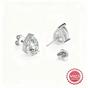 D VVS Water Drop Moissanite S925 Silver Earrings Stud Pear Shaped Synthetic Diamond Golden Plated Simple Classic Men Women's Engagement Anniversary Party Jewelry