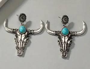 Exaggerated Longhorn Steer Skull Earrings