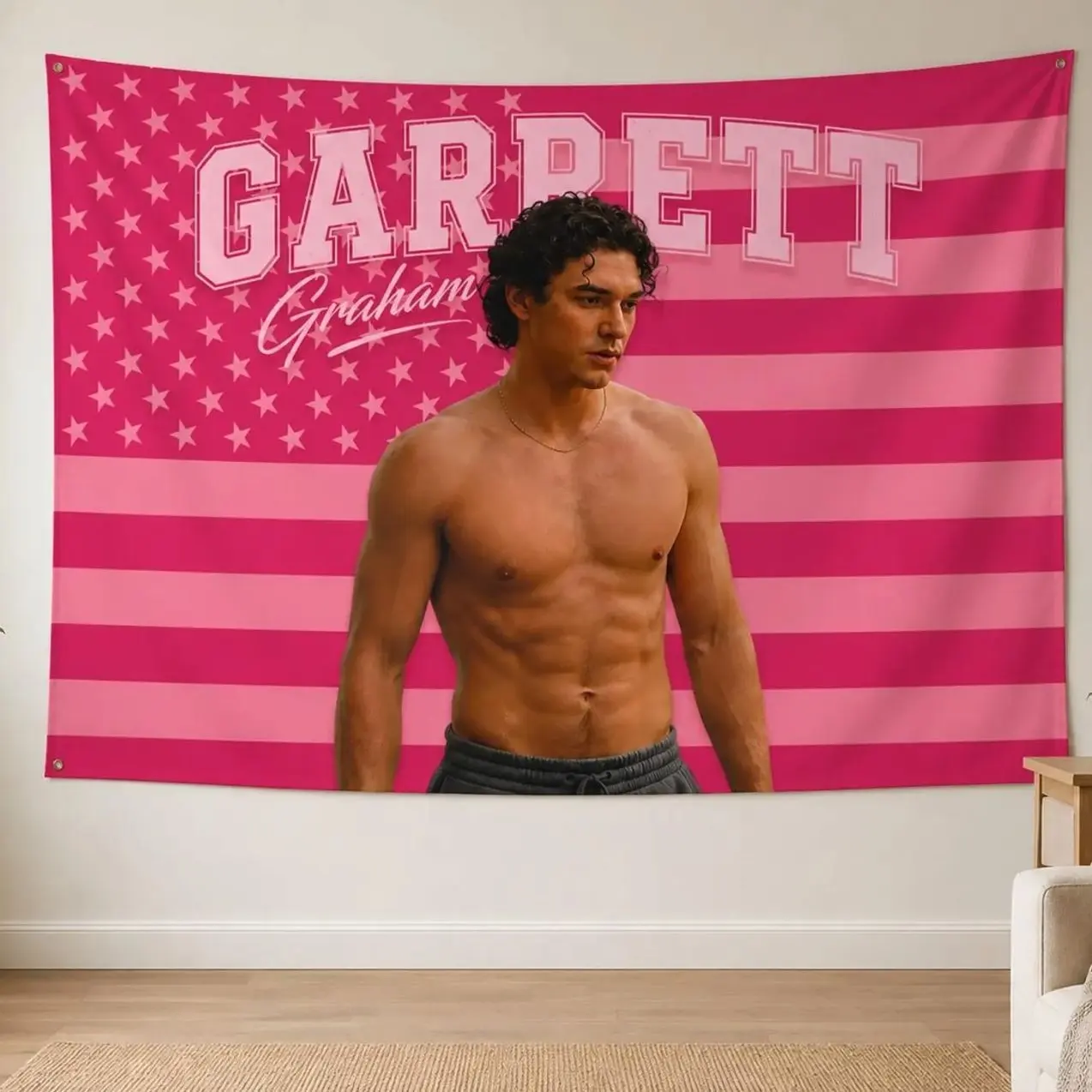Briar University Garrett Graham Pink USA Hockey Tapestry Flag 3x5FT, Off Campus Inspired Wall Banner, College Romance Room Decor