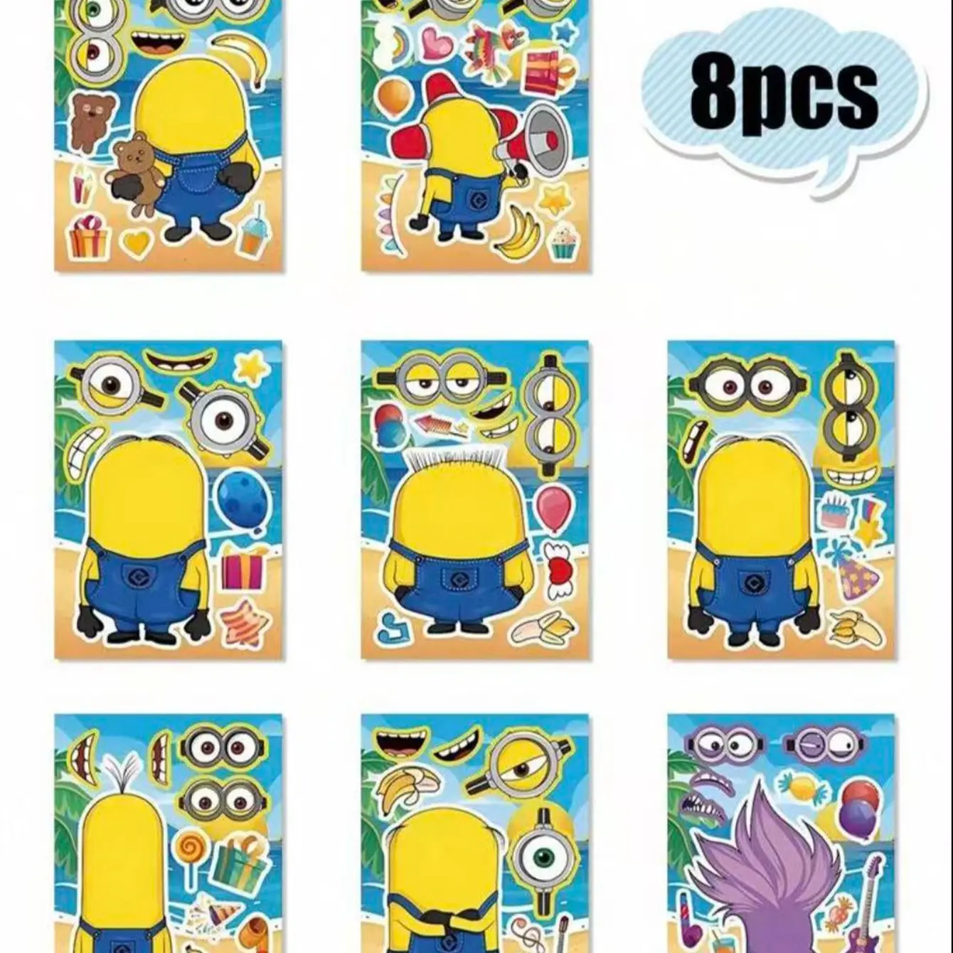 8/16/24pcs Cartoon Sticker Set, Cute Parent-Child Interactive Toy Stickers, DIY Decorative Stickers, Kids Craft Kit, Square Sticker Paper