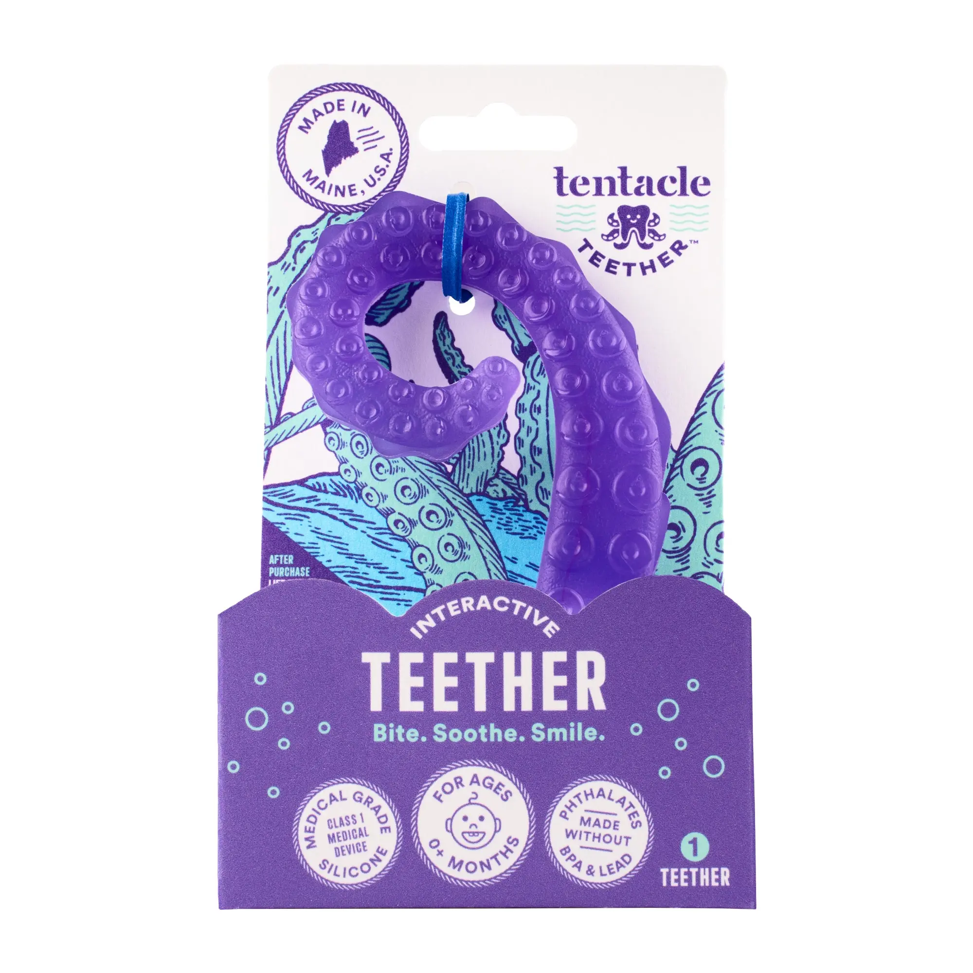 Tentacle Teether US Made Medical-Grade Silicone Teether for 3-24 Months BPA-Free Lead-Free Phthalate-Free Easy to Clean Fridge Friendly CPSIA Compliant Soothes Teething Pain Perfect Baby Gift