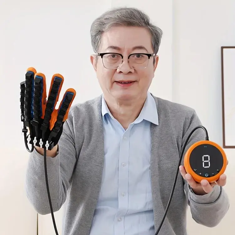Rehabilitech Upgraded Universal Robotic Hand Rehabilitation Glove for Adults - USB-Powered, Adjustable Intensity, 8 Blue Sensors, Ergonomic Design for Finger Exercise, Grip Training