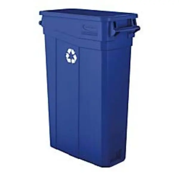 Suncast SUATCNH2030BLR 23 gal High Capacity Slim Design Recycling Bin, Heavy-Duty Plastic Commercial Durable Resin Square Indoor Non-Rolling for High-Traffic Environments, Blue