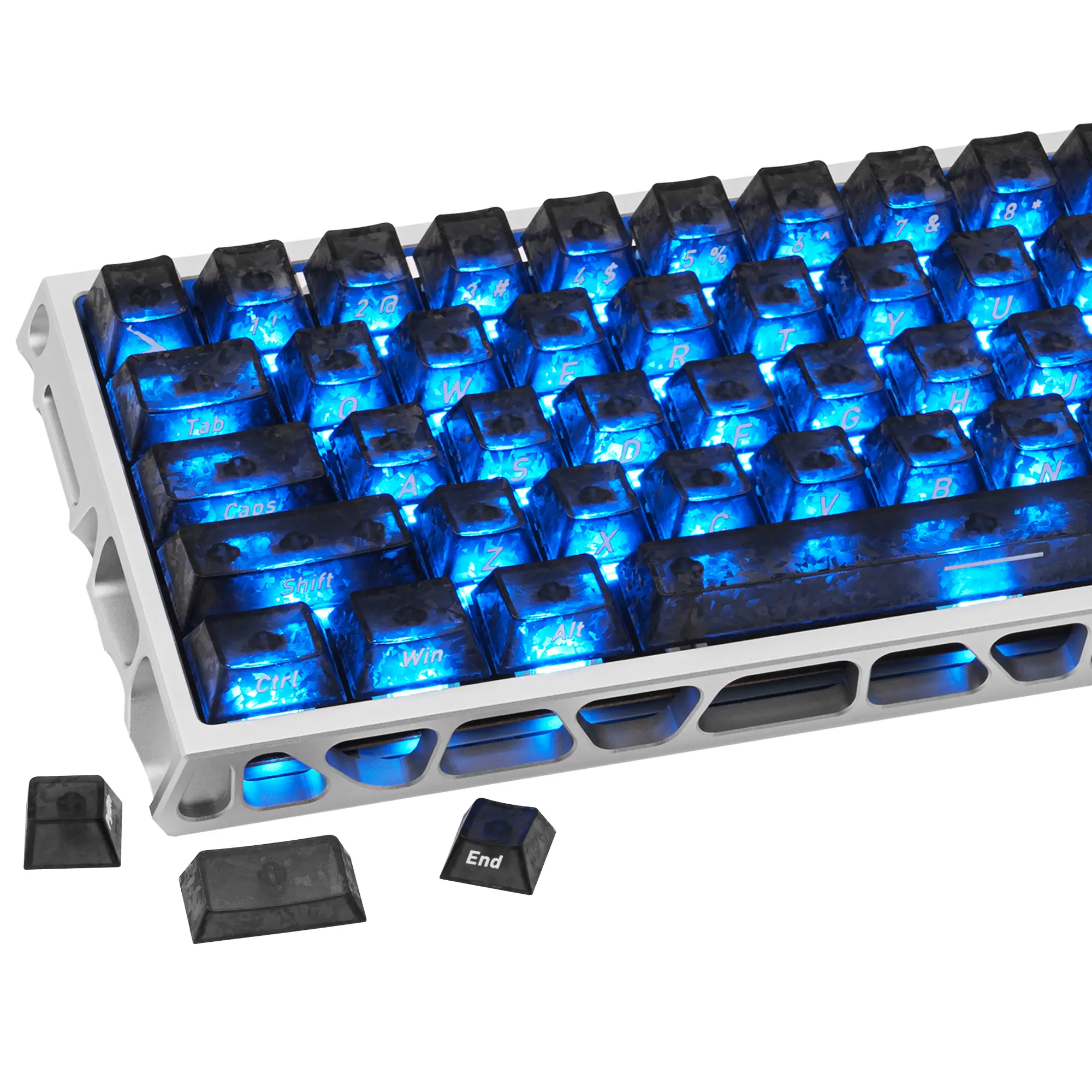 132 Keys Black Ice Crack Shine Through Keycaps, Cherry Profile Side Printed Translucent Jelly Keycaps, Custom MX Switch Keycap Set for 60% 65% 75% 100% Mechanical Keyboard