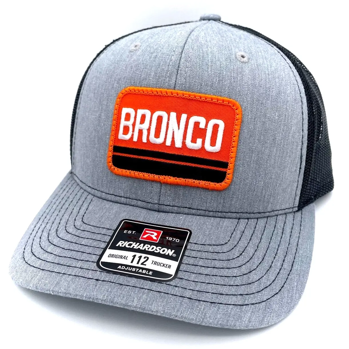 Ford Bronco Vintage Patch Hat - Retro Orange Logo on Richardson 112 Trucker Cap