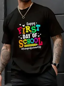 100% Cotton Unisex Paraprofessional First Day School Back To Teacher Para T-Shirt, Printed Round Neck Short Sleeve T-Shirt Top