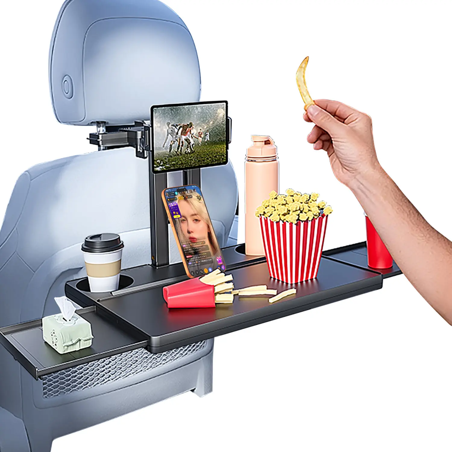 New Metal Car Back Seat Tray Bracket - Compact & Practical, Extendable, Adjustable, Folding, Easy Installation, 10kg Capacity, Multi-Use Bracket-Black, Fits Cup, Phone, Laptop, for Work, Students, Automotive Interior Mount, None