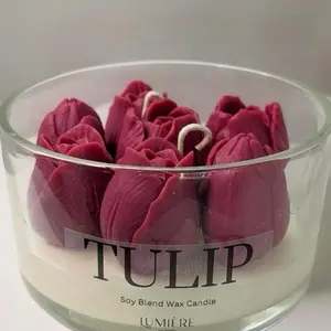 Lumiere Tulip Theme Scented Soy Blend Wax Candle 24oz for Home Decor Paraffin-Free Non-Toxic