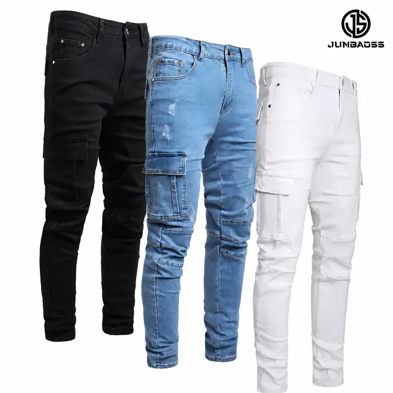 JUNBAOSS Men's 1,3 Pack Slim Fit Stretch jeans Distressed Straight Leg Cargo Skinny Denim Pants for Casual Streetwear Comfort Flex Waist Classic 5-Pocket Stylish Jeans