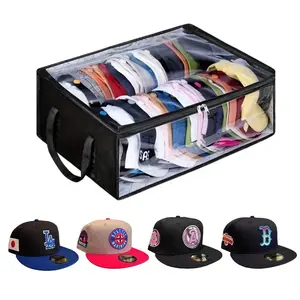 Hat Storage Dust Bag Baseball Hat Cap Organizer Clear Rack Zipper - Black