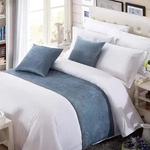Chenille Bed Runner Solid Breathable Modern Bedding Scarf Protection for Bedroom Hotel, Blue 180X50cm for 120cm Bed