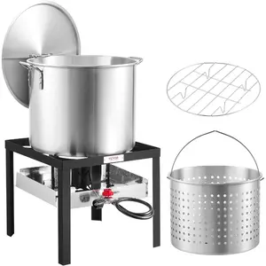 VEVOR 60 Qt Seafood Boiling Kit with Strainer, Outdoor Seafood Boil Pot and Basket, Cooking Set for Crab Crawfish Lobster Boiling, Aluminum Stockpot with 100, 000 BTUs Propane Burner and Steamer RackVEVOR Super Brand Day