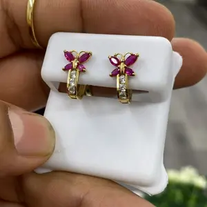 Butterfly Huggies Earrings 14K