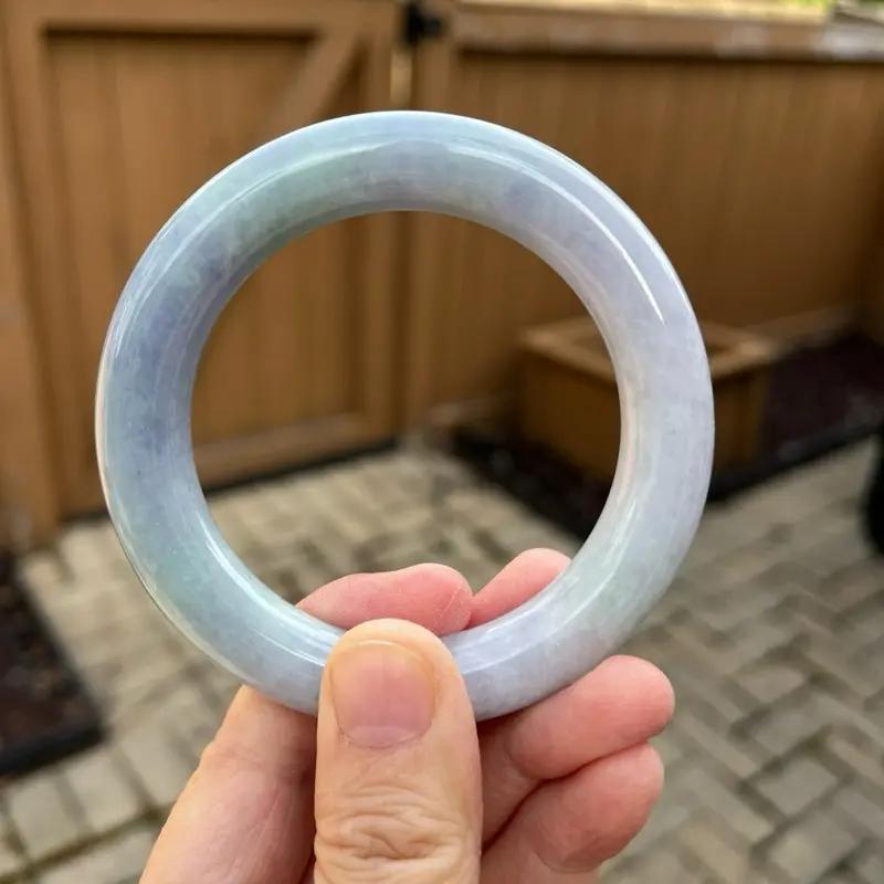 25040-RP Certified Untreated Grade A Jade Bracelet - Round 55mm (Burmese Jadeite Bangle,  White/Lavender/Green)