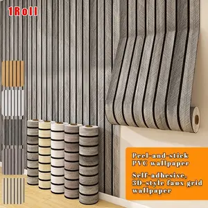 3D Grille Wallpaper Roll, Removable Vinyl Wallpaper for Living Room TV Background, Wood Grain Self-Adhesive Wall Paper, DIY Home Decor, PVC Self Adhesive