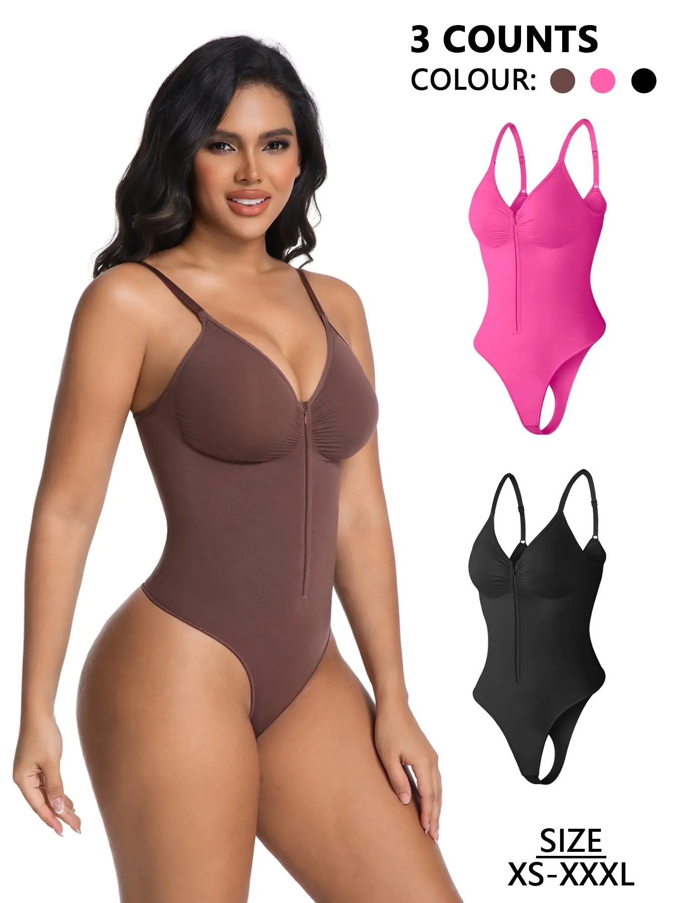 Women's Seamless Body Shaping Shapewear & Sculpting Bodysuit, Front Zipper V-Neck Thong Design, Tummy Control & Push-Up, Casual Sexy Underwear, Comfortable Fit All Seasons, Inner and Outer Wear, Women's Slimming Clothing, Knit Shapewear Clothing