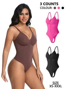 Women's Seamless Shapewear & Sculpting Bodysuit, Front Zipper V-Neck Thong Design, Tummy Control & Push-Up, Casual Sexy Underwear, Comfortable Fit All Seasons, Inner and Outer Wear, Women's Slimming Clothing, Knit Shapewear Clothing