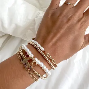 The Bella Stack, Bow Bracelet Stack, Bow, Bracelet, Trendy Bow, Pearl Jewelry