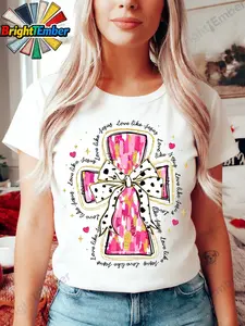 Love Like Jesus Christian Valentine Shirt, Pink Valentine Coquette Bow Shirt, Brushstroke, Jesus Valentine Shirt, Cross Shirt, Bible Verse Shirt, Outdoor Cloth 100% Cotton, Halloween Thanksgiving Christmas Gift for Men Women Family Friends