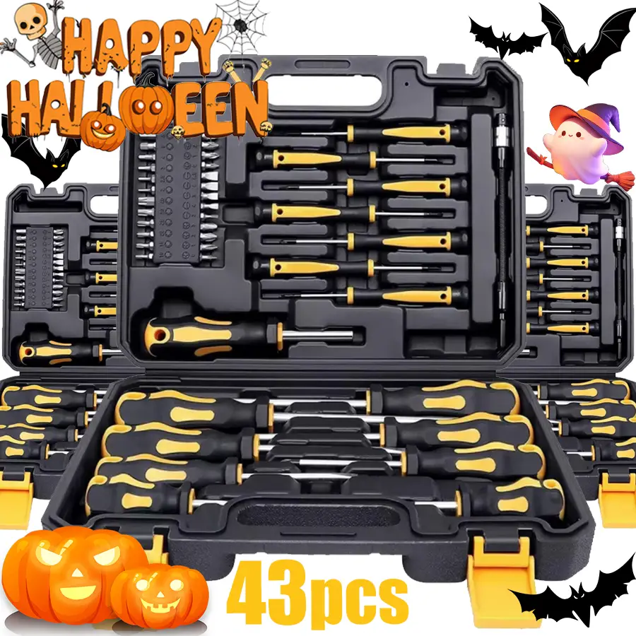 43pcs Magnetic Screwdriver Set, Including Slotted, Phillips, Hexagonal, Pozidriv, Magnetizer, Demagnetizer, Replaceable Screwdriver Bits and Sturdy To