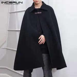 INCERUN Mens Lapel Collar Cape Poncho Outwear Autumn Winter Gothic Cloak Coat Jackets