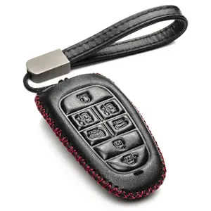 Vitodeco Leather Smart Key Fob Case Cover Protector Compatible with Tucson, Santa FE, Sonata, Nexo (2019 - 2024 Models) - 7-Button