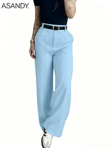 ASANDY Women's High-Waisted Wide-Leg Tailored Pants - Pleated, Loose-Fit Essential Bottom, Work Pants Women for Office Work Clothes, Business Casual Effortless Outfits