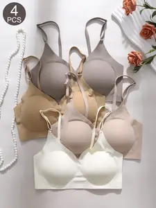 4PCS Women's Everyday Wireless Tank Bra Set, Comfortable & Stylish Design, Ideal for Daily Wear, Soft Fabric Material, Perfect for Layering