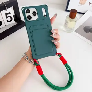 Mint Fashionable Short Handle Keychain Phone Case for iPhone XR 11 12 13 14 15 16e 17 Pro Max Plus Air, Simple Mobile Protection Cover