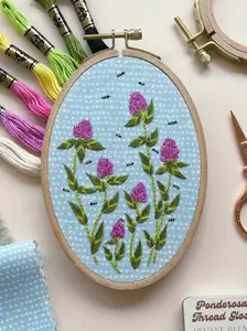 6" x 4" Bees Among Clover Embroidery Kit