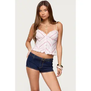 Alaine Floral Striped Ruffle Tank Top