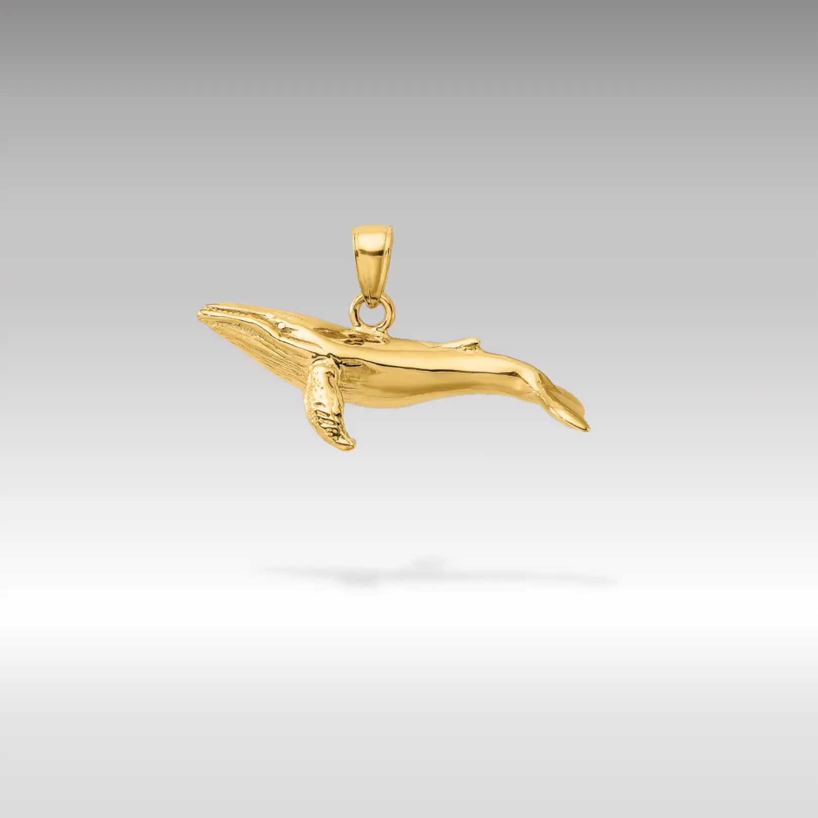 14K Gold 3D Textured Underside Humpback Whale Pendant
