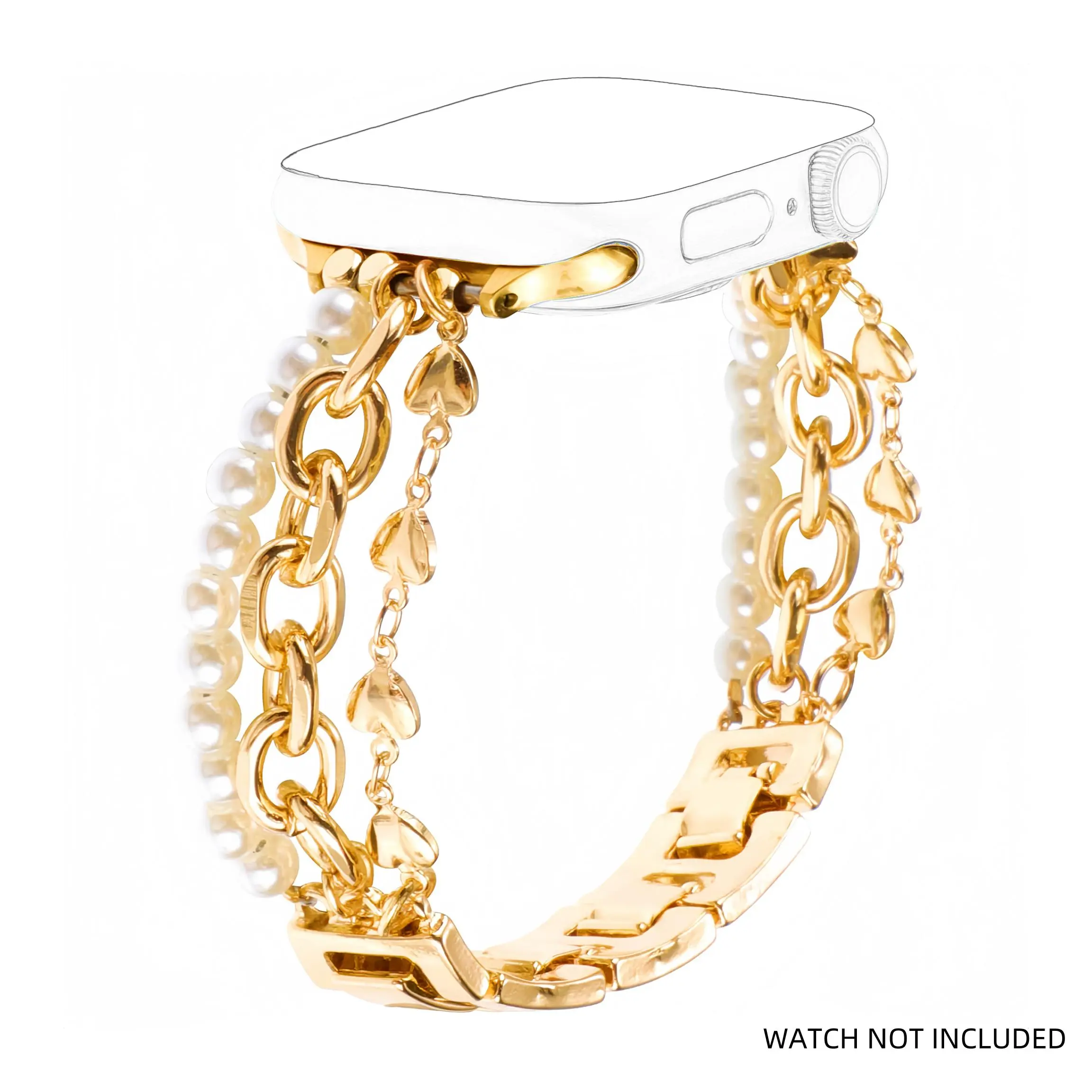 Fashion Smart Watch Bracelet Durable Fashion Pearl & Rhinestone Decor Watch Band, Smart  main image 3